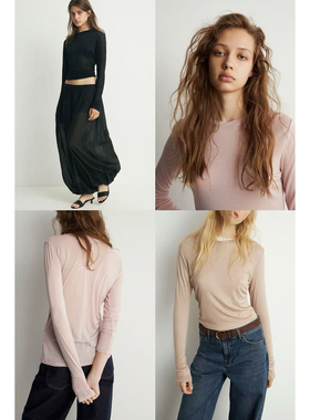 外贸原单LIM*E简约直筒圆领长袖后背缝线莱赛尔纤维上衣 C7 2430