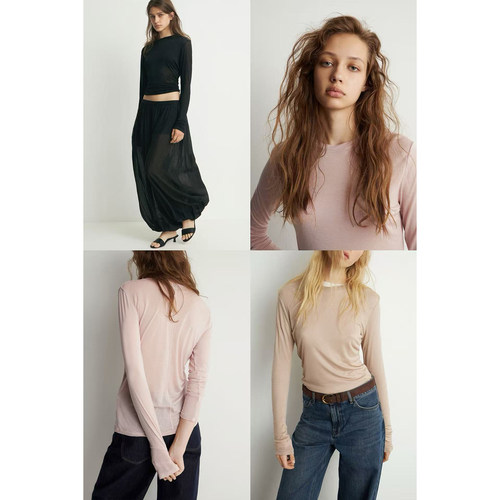 圆领长袖莱赛尔纤维上衣