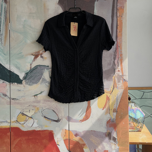 外贸原单San*ctuary收腰褶皱衬衫设计感显瘦短袖开衫上衣 1861 D9