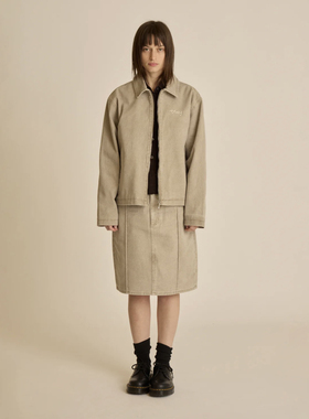 外贸原单OBE*Y Ser*ene褪米色复古水洗牛仔中长裙宽松显瘦短裙