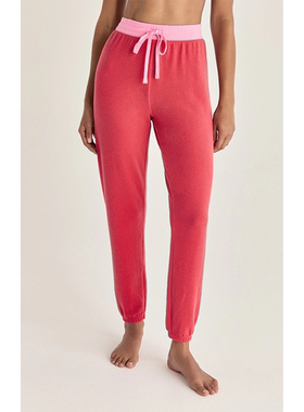 外贸原单Z Su*pply Nap Time樱桃红 拉绒拼色长裤家居橡筋腰睡裤