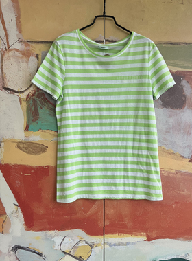 外贸原单KIM*CHI BLUE Aer*opostale撞色条纹短袖T恤宽松百搭上衣