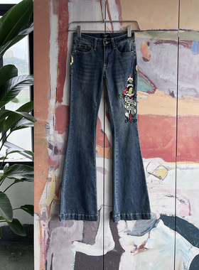 外贸原单Ed Ture love手刃花草忠贞不渝 刺绣修身喇叭弹力牛仔裤