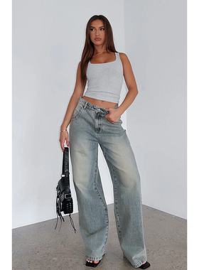 外贸原单WF Willow美式复古水洗显瘦宽松直筒阔腿牛仔裤C9 1227