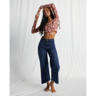 Fall宽松休闲百搭弹力毛边高腰裤 Free 两色 labong 外贸原单Bil