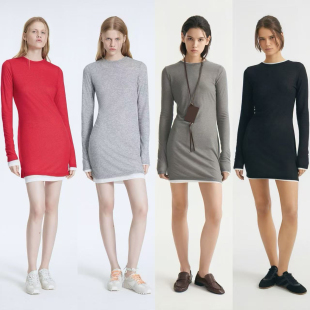 俄罗斯lim出口外贸秋冬纯色简约两件套舒适圆领长袖 3720 连衣裙B6