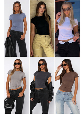 外贸原单WFT*oo BlessedTee正肩短袖T恤短款修身纯色圆领短款上衣