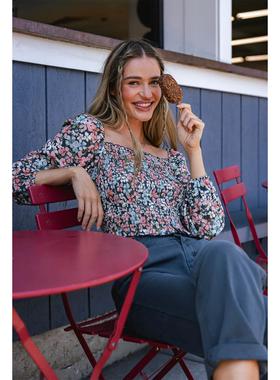 外贸原单O'Ne*illLENKA人棉轻薄法式气质甜美碎花短款长袖上衣D5