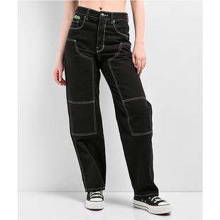 刺绣缝线宽松直筒牛仔裤 Tori加厚加长高腰双膝木匠裤 yre 原单Emp