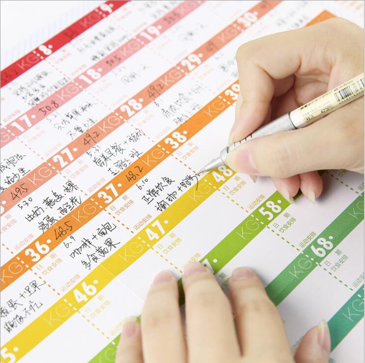 100天百日计划表瘦身减肥生活管理健身日程表贴墙记事格彩色简约