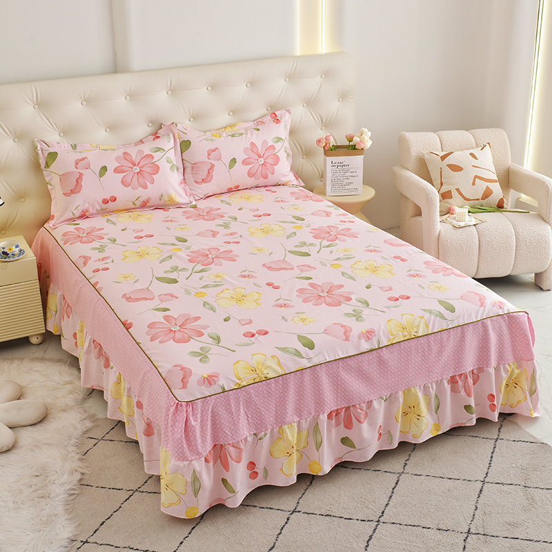 全棉床裙单件花边防滑简约风单人1.2床双人床套1.5米1.8m纯棉床罩