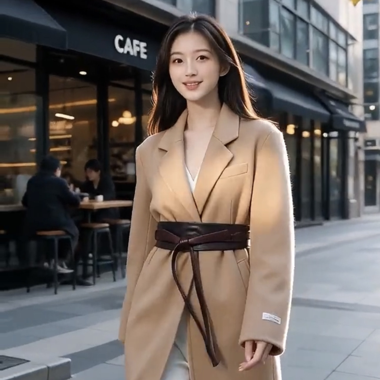 红花银桦 女士真皮腰封双圈捆绑蝴蝶结宽腰带绵羊皮长风衣裙皮带