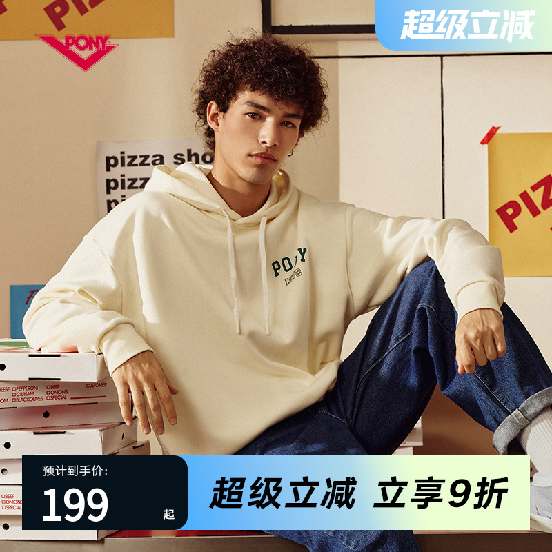 PONY连帽情侣套头宽松卫衣