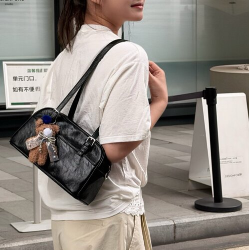 女包2026新款时尚韩版复古软皮单肩斜挎包波士顿包保龄球托特包包