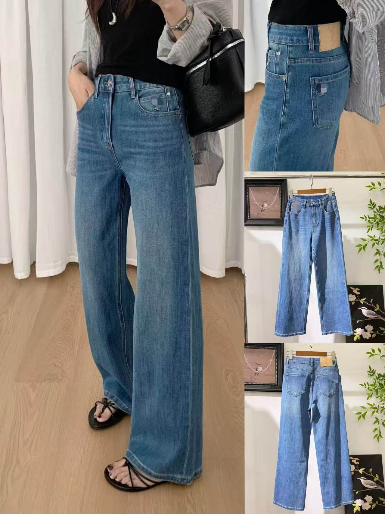 赫美高端2026早春新款高腰显瘦重工刺绣宽松百搭直筒阔腿牛仔裤女,女装/女士精品,牛仔裤,淘宝优惠券,粉丝福利购,淘宝优惠卷