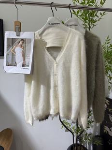 2025秋冬新款 V领100山羊绒拉绒针织羊绒开衫
