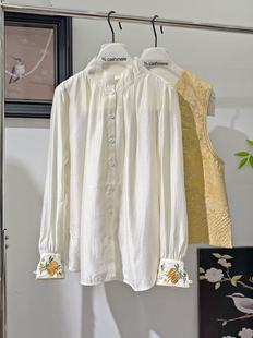 秀而高端2026早春新款法式宫廷风优雅气质荷叶领压褶花边立领衬衫