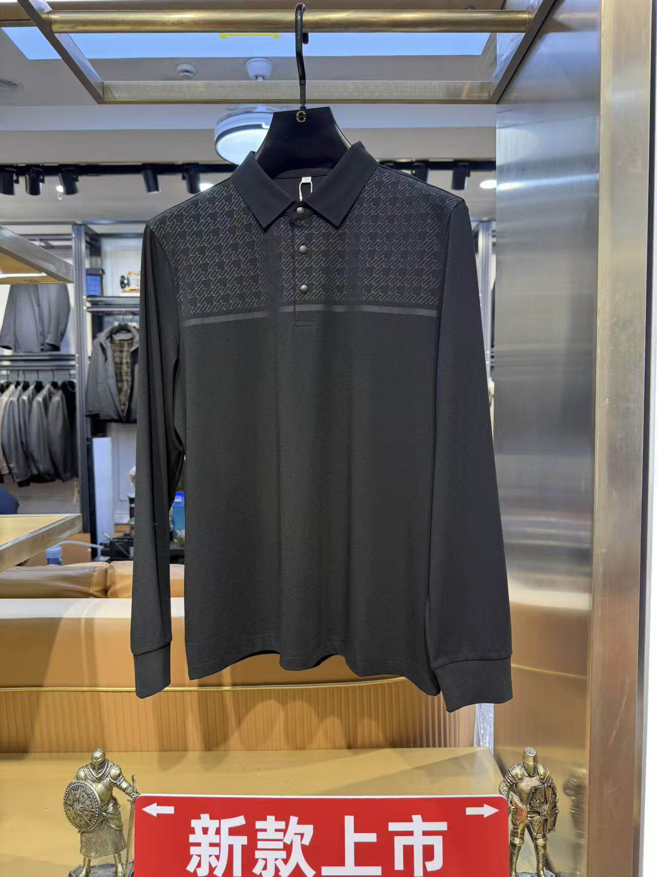 秀而精品2026早春新款男士长袖polo衫印花翻领宽松休闲长袖打底衫