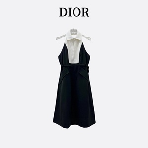 Dior/迪奥 24夏季新款法式赫本风礼服裙黑白拼接露背无袖连衣裙女