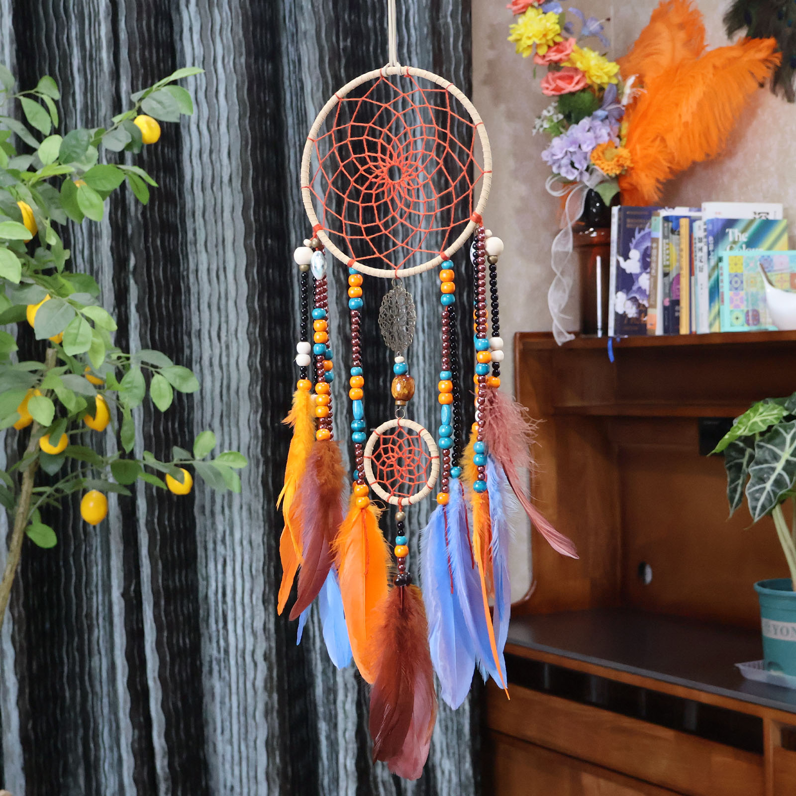 新款手工捕梦网挂件羽毛风铃挂饰