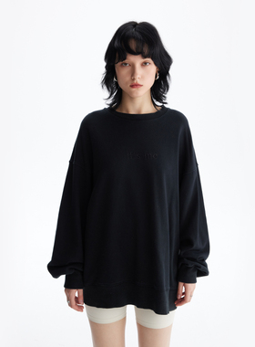 MESTLA休闲百搭重磅棉圆领卫衣女简约宽松字母刺绣oversize长袖