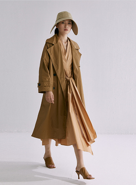 MEST秋冬季通勤百搭中长款卡其色风衣休闲宽松显瘦双排扣直筒外套
