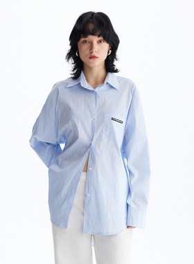 MESTLA时髦松弛感条纹衬衫宽松显瘦棉柔利落简约oversize百搭外套