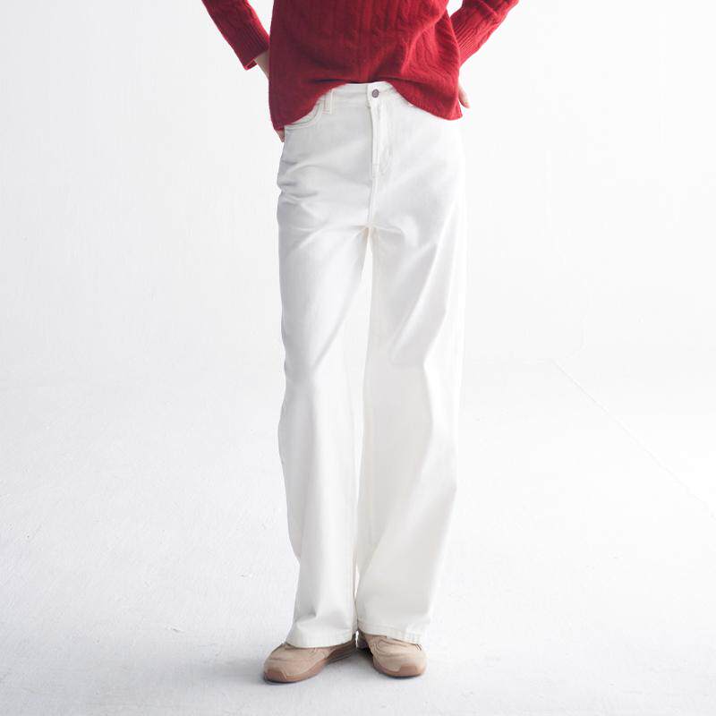 MESTLA春季常规简约高腰直筒白色牛仔裤宽松显瘦复古百搭纯棉长裤