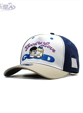大头大脸适合的蓝白撞色加宽檐高硬顶棒球帽加大码原创GoodLove潮