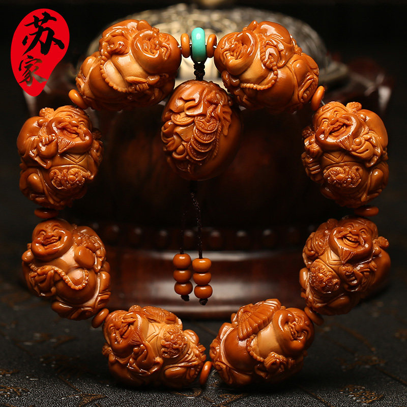 橄榄核手串23大籽财神弥勒精品核雕文玩手把件手工雕刻手链男女款
