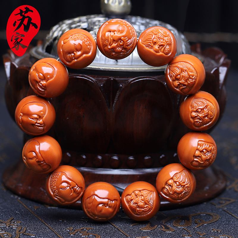 橄榄核手串正圆浮雕一念之间核雕手工雕刻文玩把玩佛魔手链男女