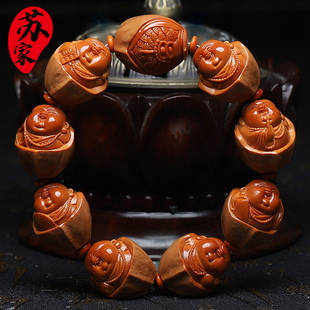 橄榄核手串20大籽原皮弥勒精品核雕文玩手把件手工雕刻手链男女款