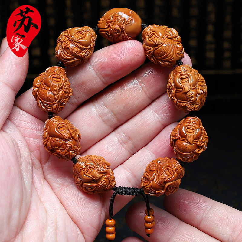 橄榄核手串20大籽童子财神精品核雕文玩手把件手工雕刻手链男女款