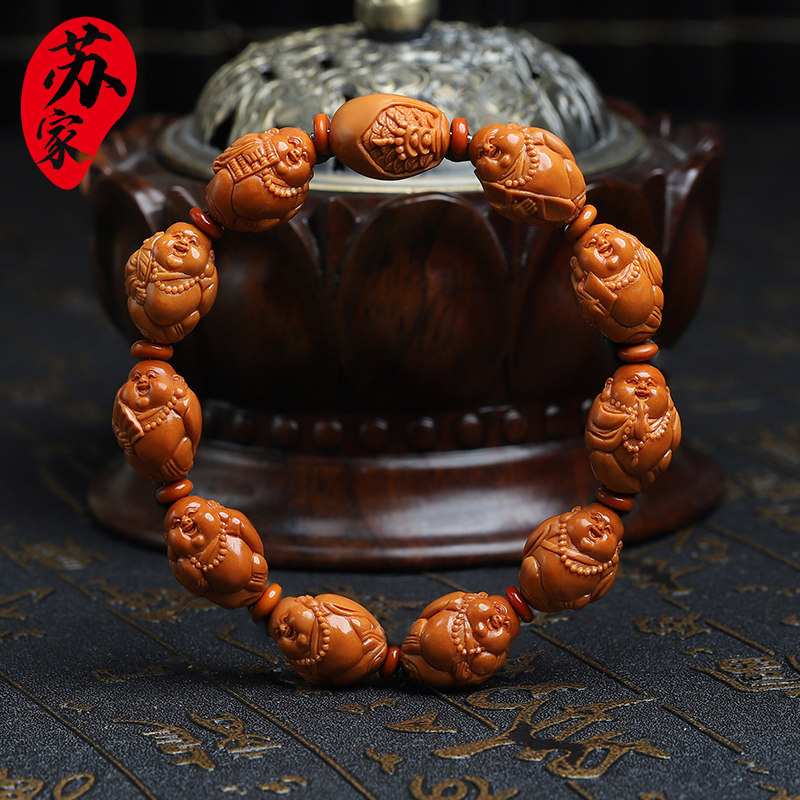 橄榄核手串小籽十小弥勒精品核雕文玩手把件手工雕刻手链男女款