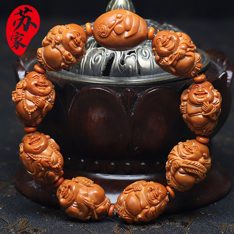 橄榄核手串妙女八大弥勒佛核雕文玩手工雕刻橄榄胡情侣手链男女