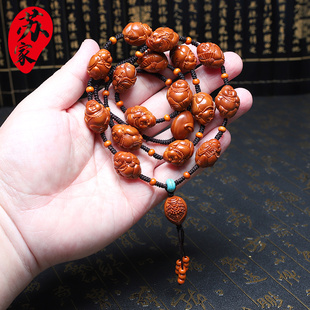 橄榄核手串15小籽佛珠财迷脖挂核雕文玩手工刻长串民族风项链男女