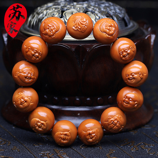 橄榄核手串正圆浮雕财迷核雕文玩手工雕刻八大财神弥勒手链男女