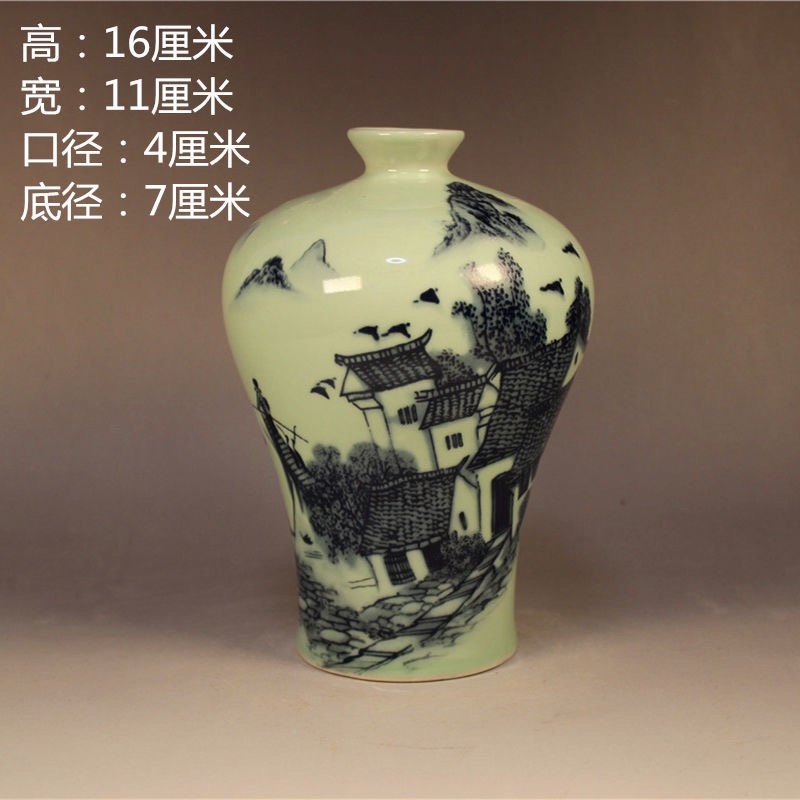 同治粉彩江南水乡梅瓶 仿古古玩家居摆件收藏古董摆件中式