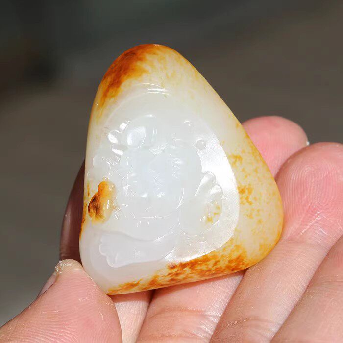 【小胡子玉器】和田玉 籽料 洒金皮 金包银 羊脂玉 独籽 花开富贵