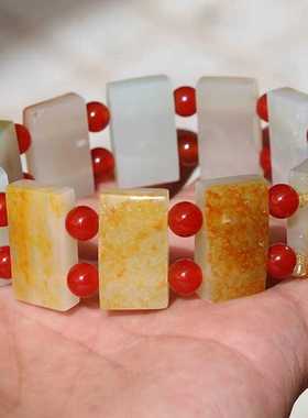 【小胡子玉器】和田玉 籽料 洒金皮 白玉 男款 表带手链