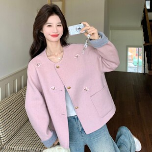 刺绣拼色双面羊绒大衣短外套C221 2026春季 P230K328 现货 新款