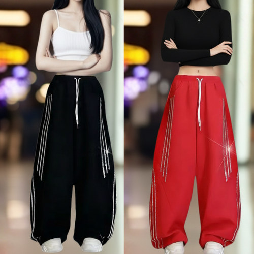 春秋新款烫钻闪钻三条杠广场舞裤