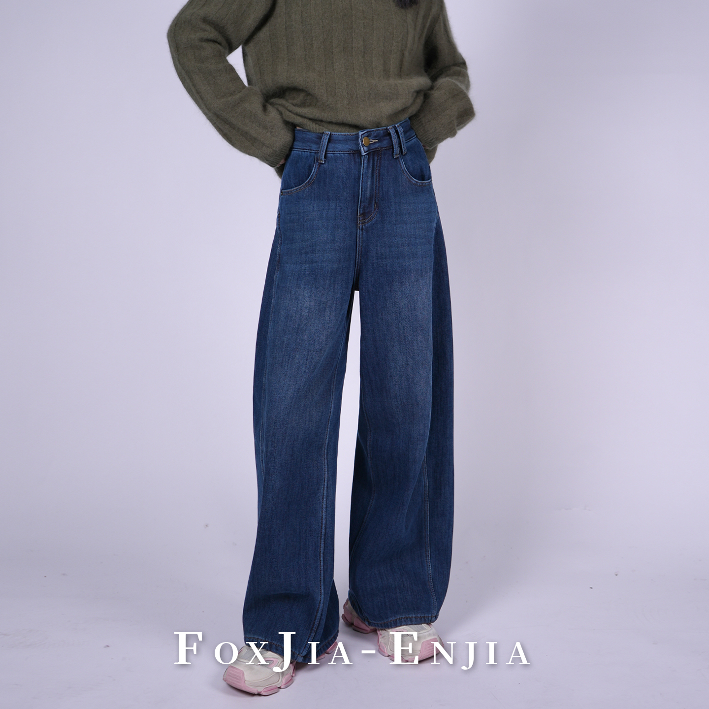 恩佳N【147】韩版时尚设计感复古高腰复合加绒牛仔裤251031114