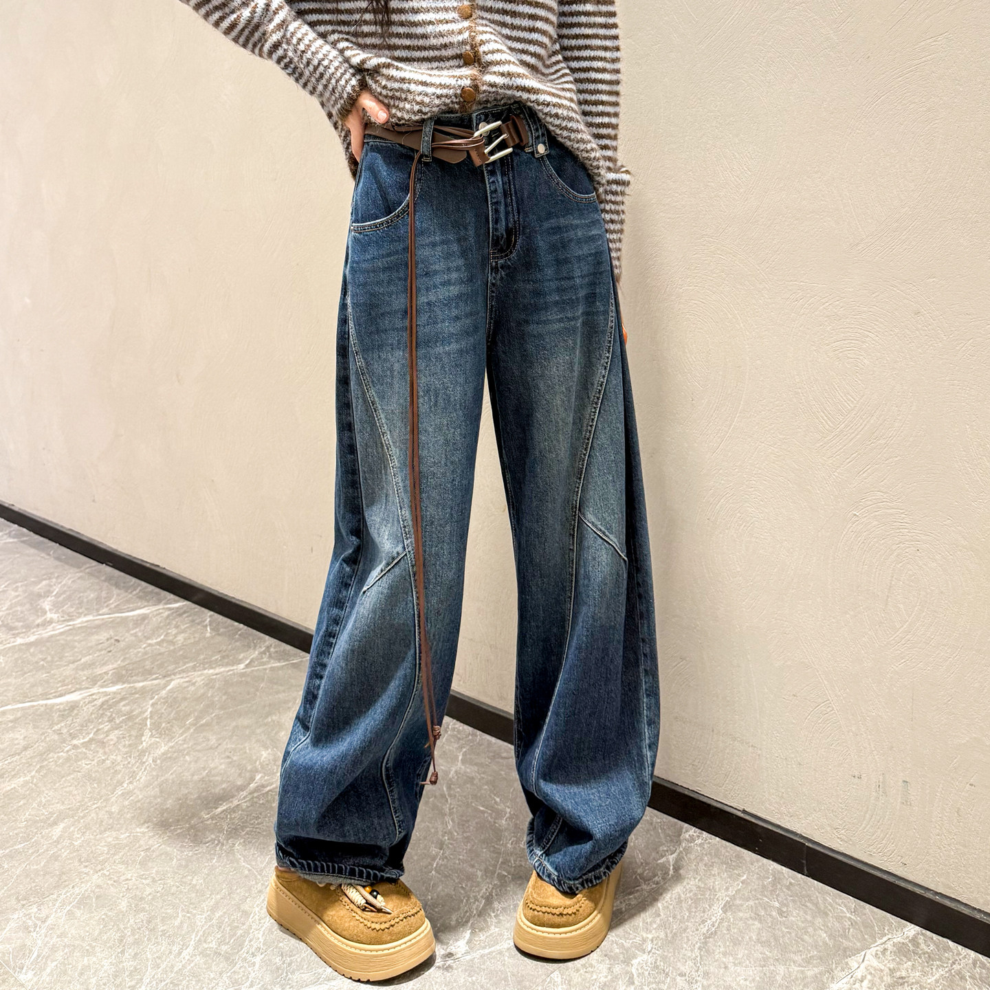 【恩佳】【199】高腰夏季水洗微弹长裤秋季直筒裤牛仔裤25922928