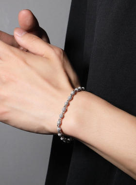 欧美简约圆珠满钻手链ins个性设计带延长链款手饰品情侣锆石手环