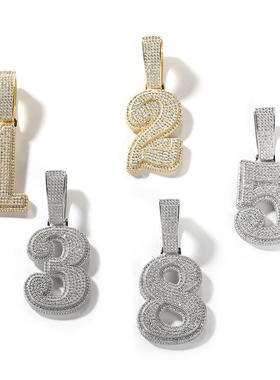 大号0-9数字吊坠铜镶锆石街头潮流嘻哈项链个性男士小众情侣饰品