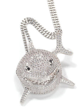 欧美6IX9INE同款锆石鲨鱼吊坠男 嘻哈个性潮牌项链夜店泡吧麻花链