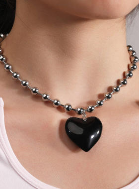 黑色桃心8mm米珠链女士