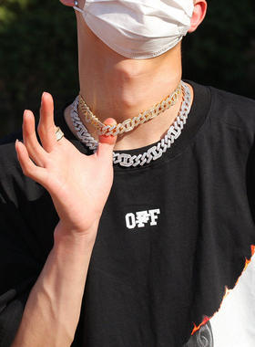 14mm高品质满钻男士嘻哈项链铜镶锆石不规则3:1大金链Hiphop手链