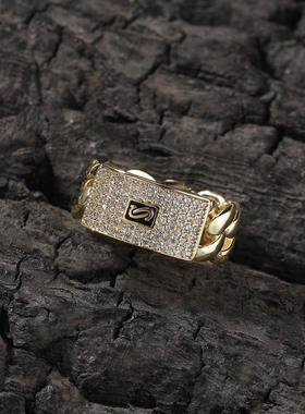 几何铜镶锆石古巴戒指